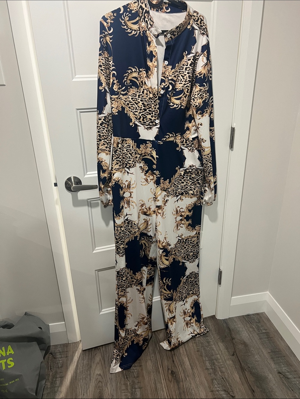 Navy & White Baroque Print Jumpsuit